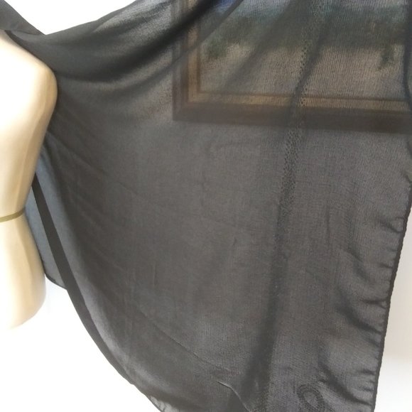 Black sheer scarf with gold rhinestone embellishment on one edge Made in Kuwait - Picture 7 of 13